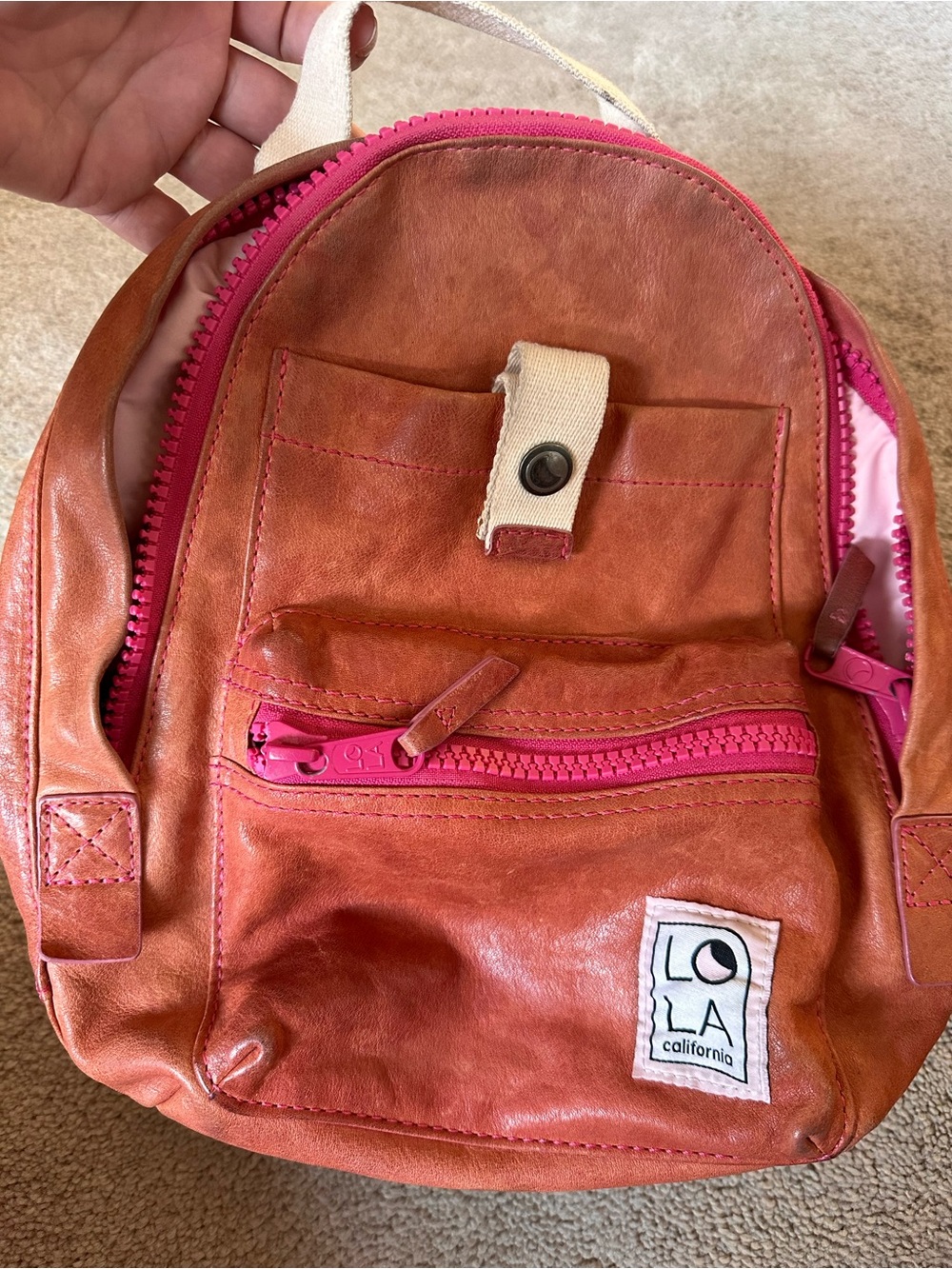 Women's Small Pink Leather Backpack
